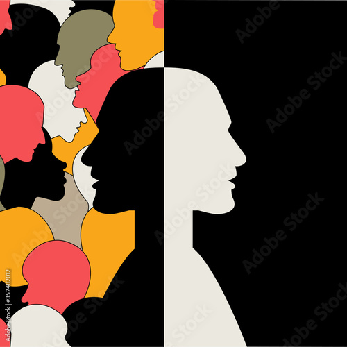 Two heads turned away from each other. Psychology, neurology concept.
