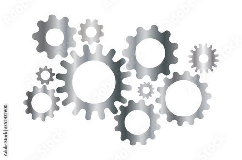 Set of metal gear wheel in grey color on white background, vector illustration. Cog wheels system business organization company concept.
