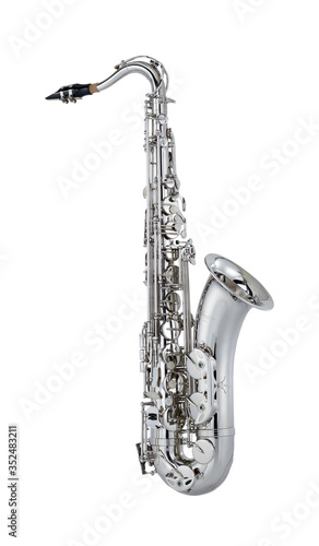 Nickel Tenor Saxophone  Woodwind Music Instrument Isolated on White background
