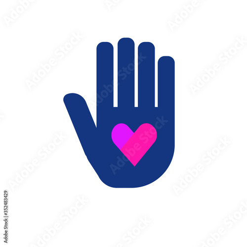The hand and heart. Assistance, blood Donation, cardiology. Flat icon for apps and websites