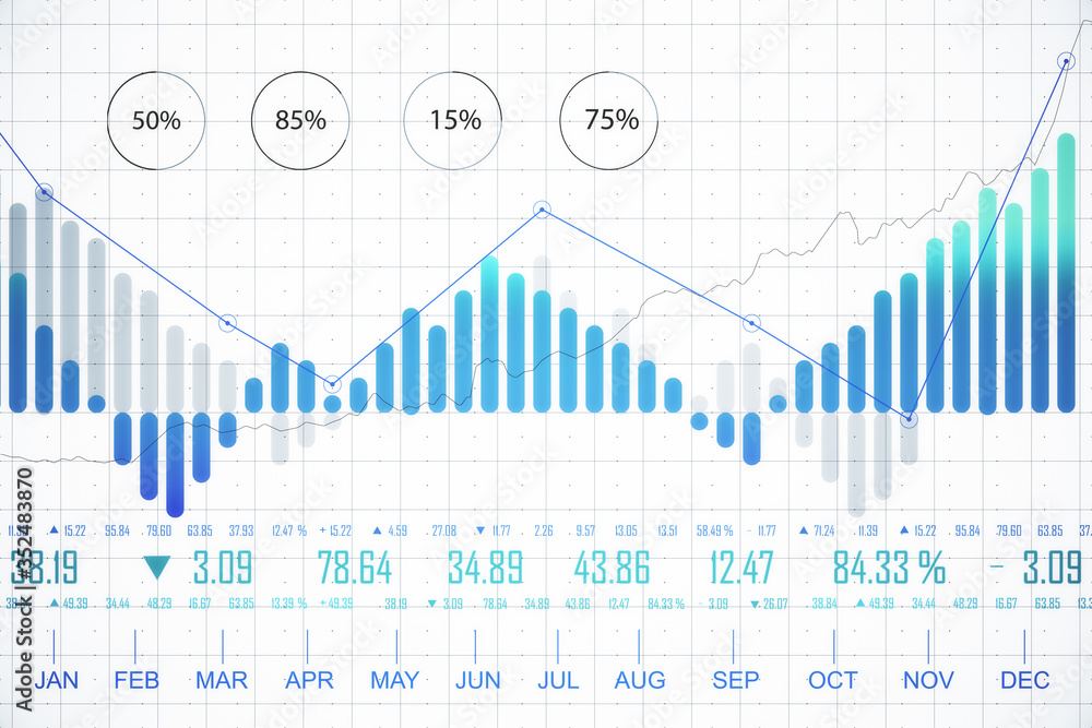 Naklejka premium Virtual screen with gloving stock chart.