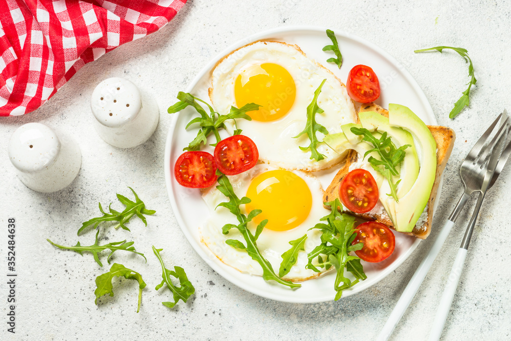 Healthy breakfast with egg, toast and salad. Healthy breakfast with egg, toast and salad.