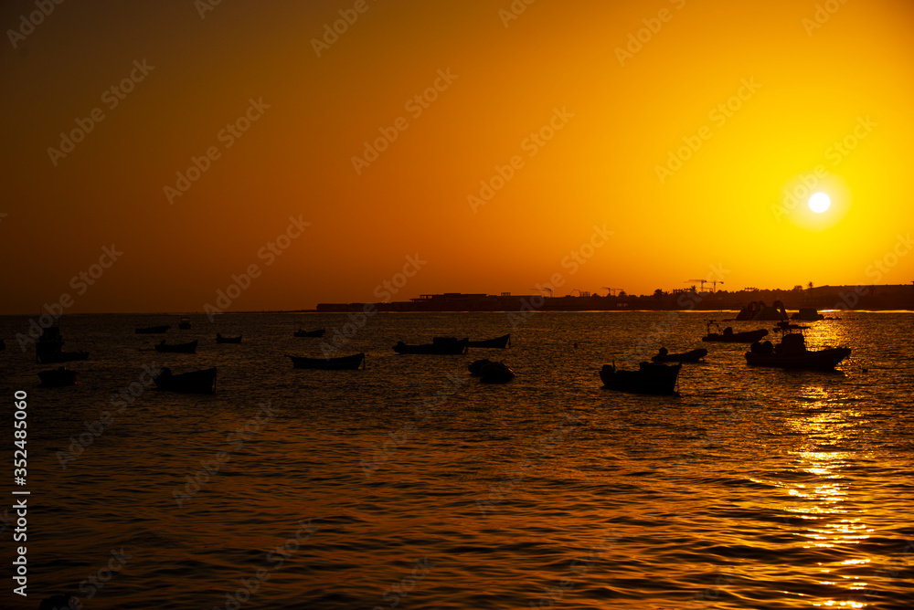 fishing boats at sunset in Sal Island, CAPE VERDE