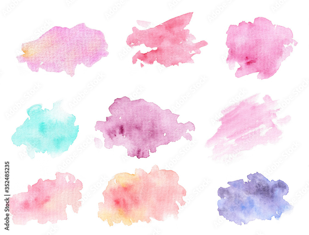 Set of pastel watercolor spots for the design of wedding attributes and St. Valenti's Day