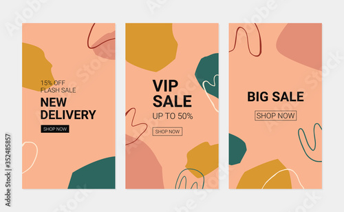 Banner templates for blog and sales. Set of 3 creative colorful backgrounds. Vector.