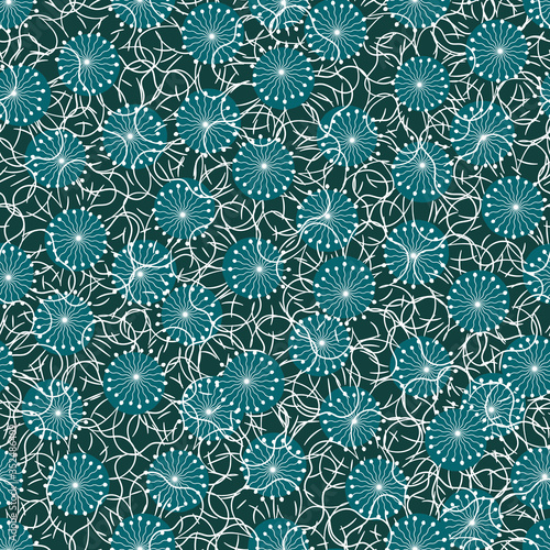 Teal garden seamless vector organic pattern. Botanical surface print design. For fabrics, stationery, and packaging.