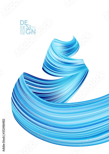 3d realistic blue color brush stroke oil or acrylic paint. Wave Liquid shape.