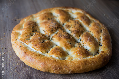 Ramadan Pita (Ramazan Pidesi) Traditional Turkish bread for holy month Ramadan.