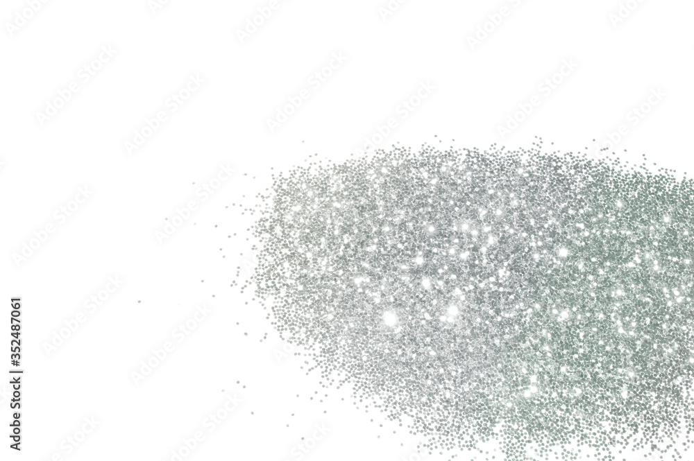 Silver glitter sparkle on white background 