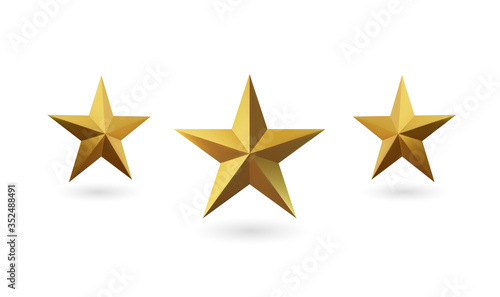 Vector 3d render, isolated gold star on a white background. Golden emblem of victory. Symbol of best and winner. Ranking concept for various places.