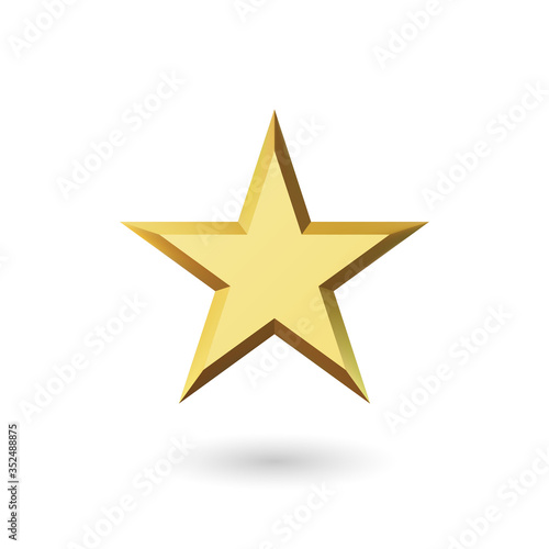 Vector 3d render, isolated gold star on a white background. Golden emblem of victory. Symbol of best and winner. Ranking concept for various places.