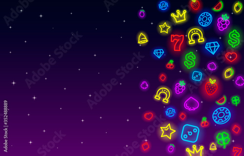 Casino neon collection icons, slot sign set, night Vegas.
