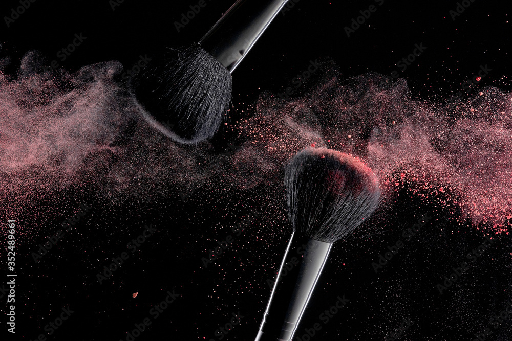Makeup Brushes With Colorful Powder