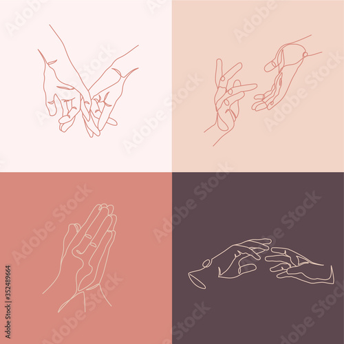 Hands creative compositions. Minimal line art style illustrations. Beauty and fashion concept. Eps10 vector.