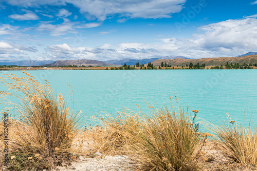 Lake Pukaki, a glacial / alpine lake on the edge of the Mount Cook National Park in the region of Canterbury, New Zealand