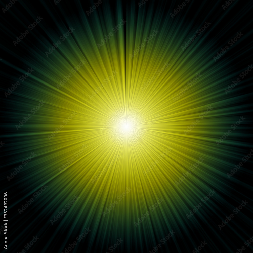Fototapeta premium Light emitted from the center. Light explosion. Light of the sun. Glow of light. 背景：集中線 光 爆発 放射 抽象的