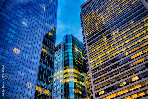 Highrise buildings in Philadelphia, the USA. Downtown skyscrapers on a summer day.
