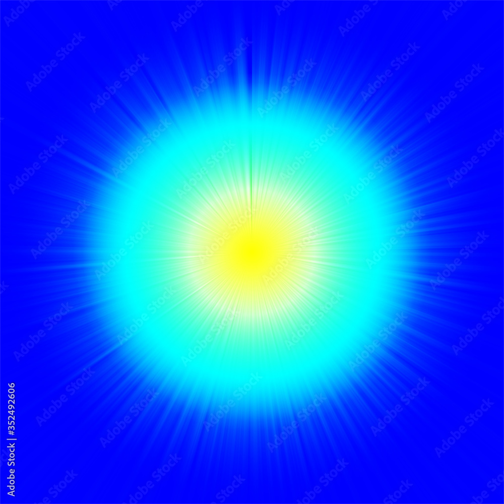 Obraz premium Light emitted from the center. Light explosion. Light of the sun. Glow of light. 背景：集中線 光 爆発 放射 抽象的