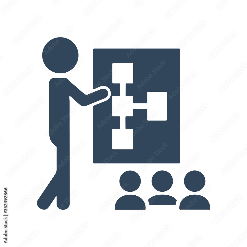 Presentation icon. Business meeting sign. Employee presenting report, infographics symbol for modern business concept and web, mobile design. Presentation icon. Business meeting sign. Employee presenting report, infographics symbol for modern business concept and web, mobile design.