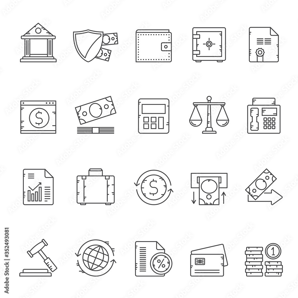 Line Bank, Business and Finance icons - vector icon set Line Bank, Business and Finance icons - vector icon set