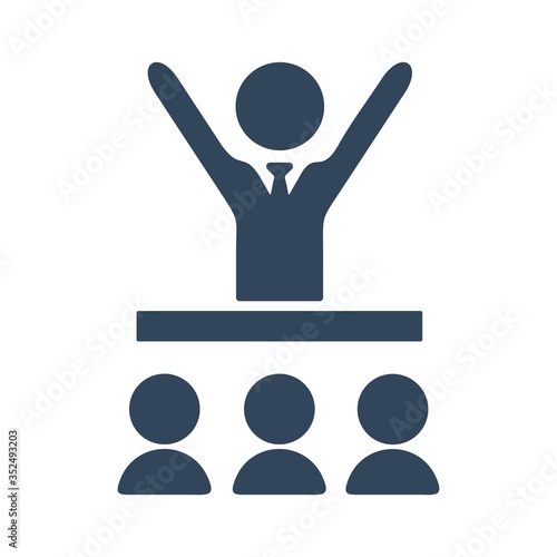 Orator speaking from tribune icon illustration. Speaker sign. Business conference symbol for modern web and mobile UI design.