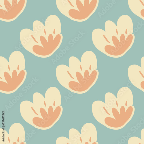 Abstract flower bud seamless pattern on blue background. Doodle floral endless wallpaper.
