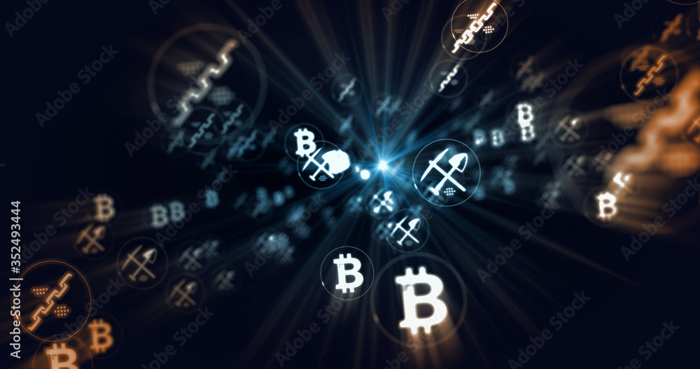 Bitcoin mining symbols illustration
