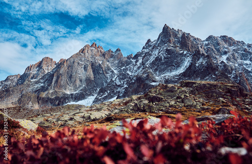 Alps, Chamonix, France. Mountain autumn landscape.