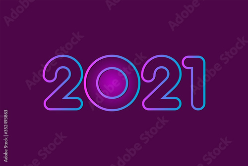 2021, happy new year 2021 neon style text
