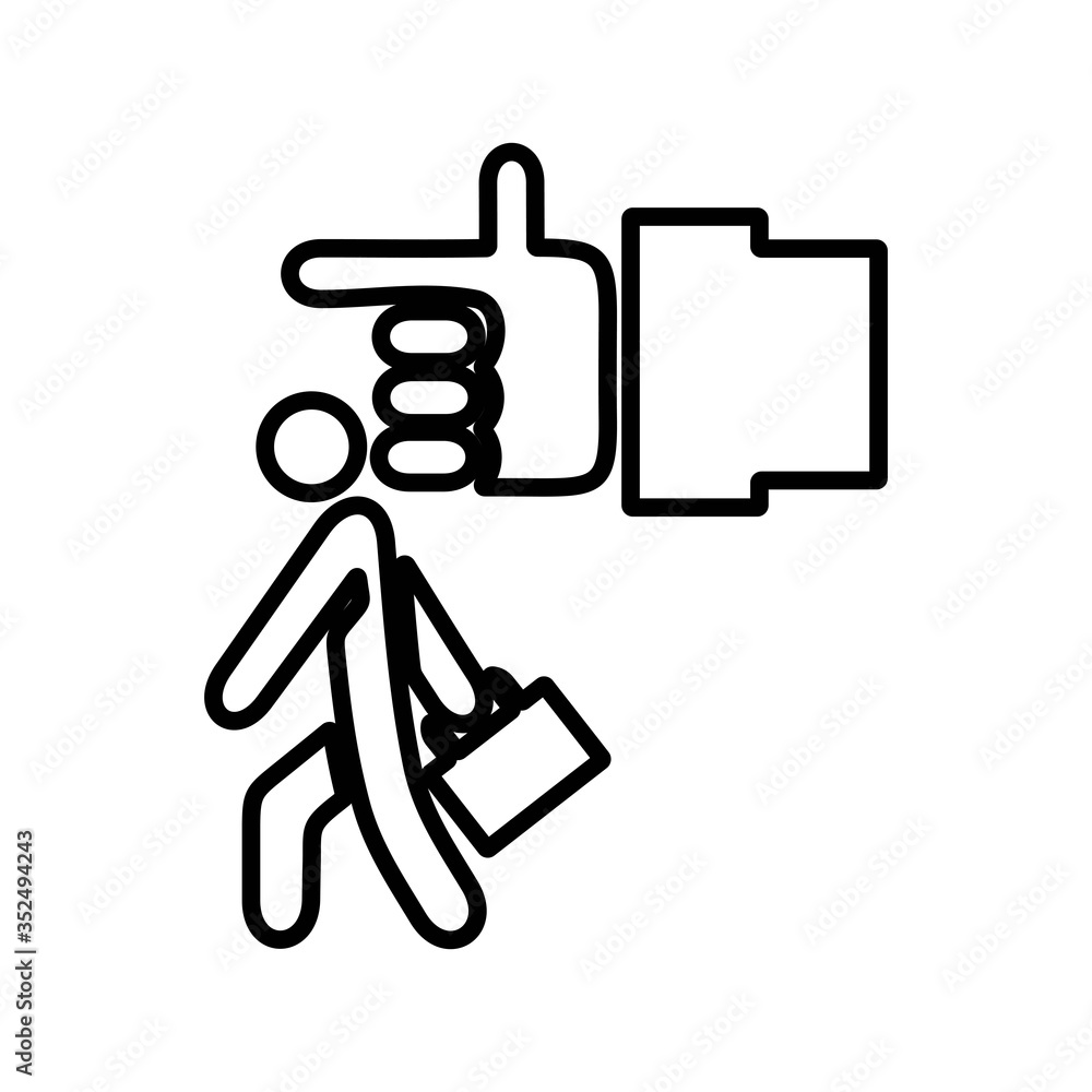 Illustration of employee kicked out of company. Boss firing worker sign. Layoff symbol for modern business concept and web, mobile design. Illustration of employee kicked out of company. Boss firing worker sign. Layoff symbol for modern business concept and web, mobile design.