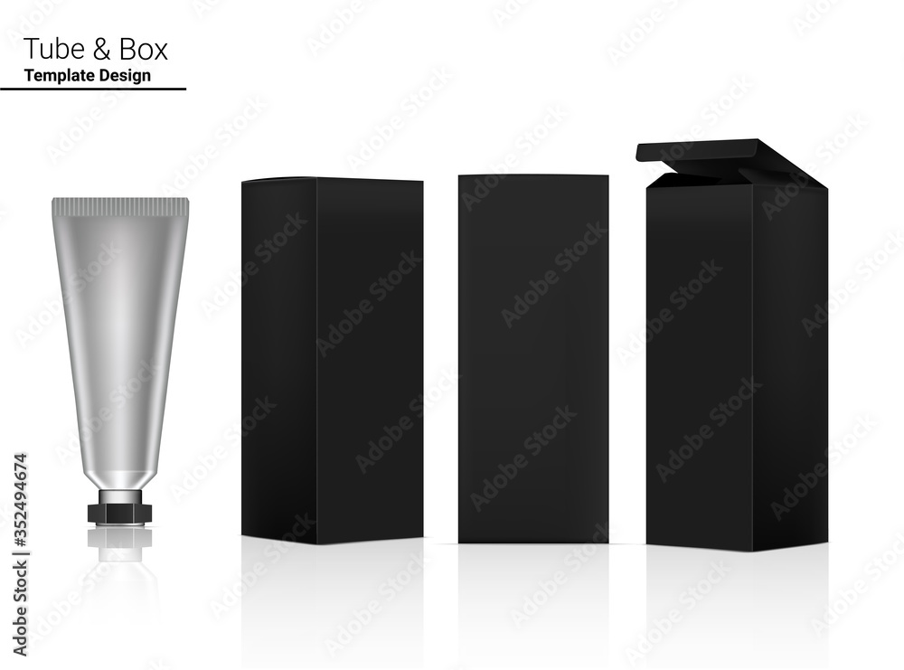 Tube Mock up Realistic Cosmetic and Box 3 Side for Skincare merchandise on isolated White Background Illustration. Health Care and Medical Concept Design. Tube Mock up Realistic Cosmetic and Box 3 Side for Skincare merchandise on isolated White Background Illustration. Health Care and Medical Concept Design.