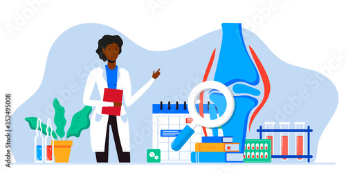 Doctors research human bones, joints. Joint knee part pain. Human anatomy healthcare medical concept. World arthritis day in October, Osteoporosis banner. Orthopedics doctor. For landing page, banner