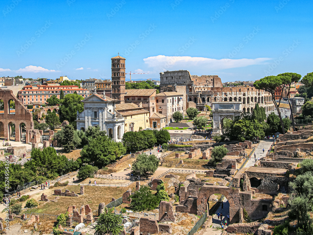 Ruins of the Roman forum in the center of Ancient Rome