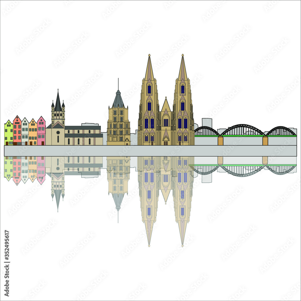 skyline in cologne city in Germany. Illustration for web and mobile design.