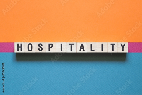 Hospitality word concept on cubes