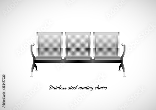 Waiting area stainless steel chair. Airport waiting chair. Lounge perforated metal seat. Three seat public chair. Office metal furniture. Bench seating for 3. Steel seating for general people.   