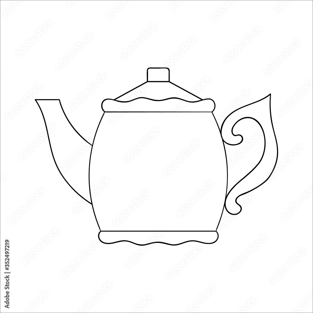 Teapot line icon. Black and white teapot vector illustration. Linear art kettle isolated on white background. Doodle style kitchen equipment Teapot line icon. Black and white teapot vector illustration. Linear art kettle isolated on white background. Doodle style kitchen equipment