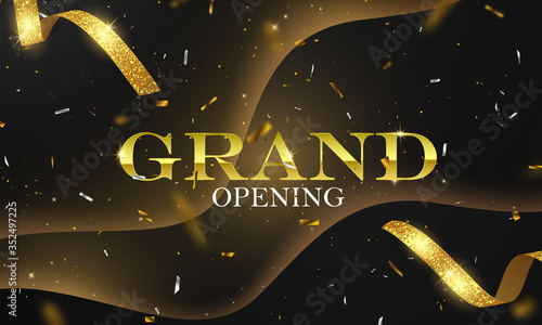 Grand Opening Card with Golden Ribbon Background glitter frame template.
