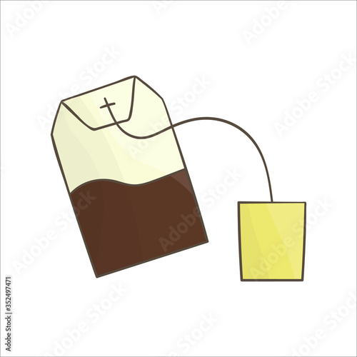 Teabag line icon. Black and white tea bag vector illustration. Linear art brewery isolated on white background. Doodle style kitchen equipment