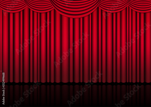 Realistic theater stage indoor with a red curtain for comedy show or opera act movie. Vector illustration.
