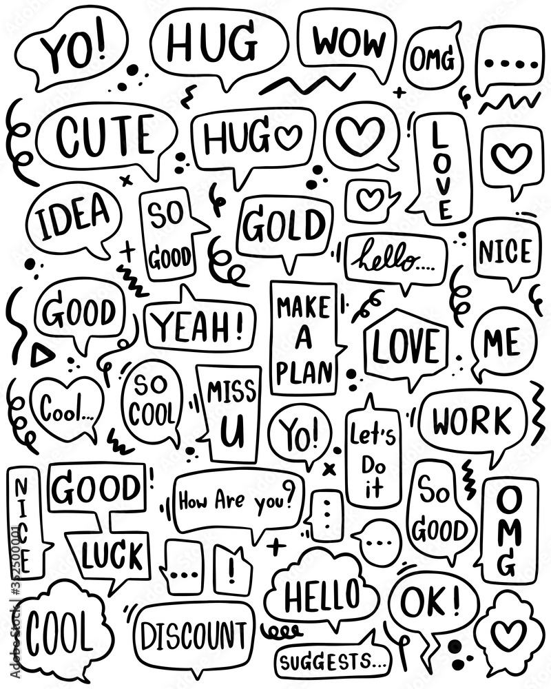 0082 hand drawn background Set of cute speech bubble eith text in doodle style 0082 hand drawn background Set of cute speech bubble eith text in doodle style