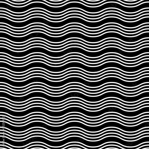 Vector Seamless Pattern. White horizontal wavy lines on a black background. Simple modern illustration great for festive background, design greeting cards, textiles, packing, wallpaper, etc.