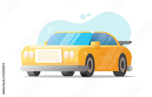 Car or sport vehicle isolated vector flat cartoon colorful clipart illustration  yellow race automobile or auto transport on white background modern trendy design image