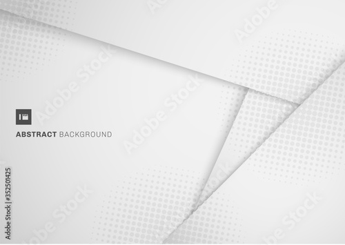 Abstract white and grey paper cut with shadow and halftone background