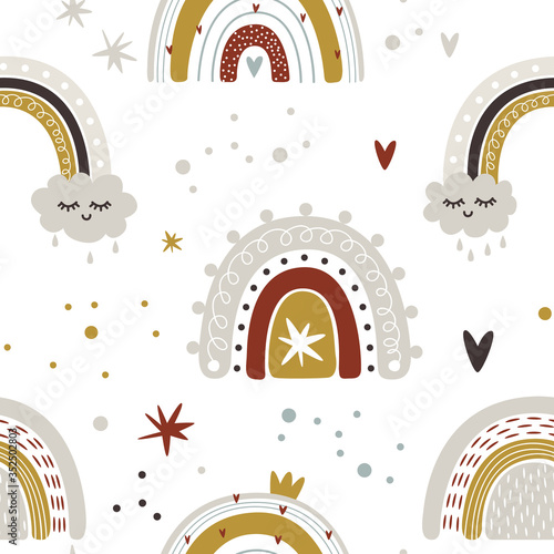 cute  collection magic rainbow for design of a child’s room, children’s poster. printing on fabric and paper. stars and heart. made with love. Vector graphics, gold star. i love you