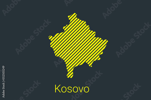 Map of Kosovo, striped map in a black strip on a yellow background for coronavirus infographics and quarantine area markers and restrictions. vector