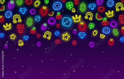 Casino neon collection icons, slot sign set, night Vegas.