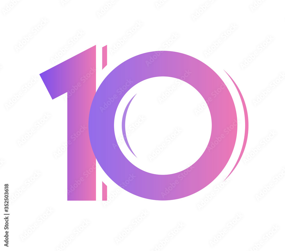 Number 10 vector symbol or simple colorful ten text isolated on white background modern design image