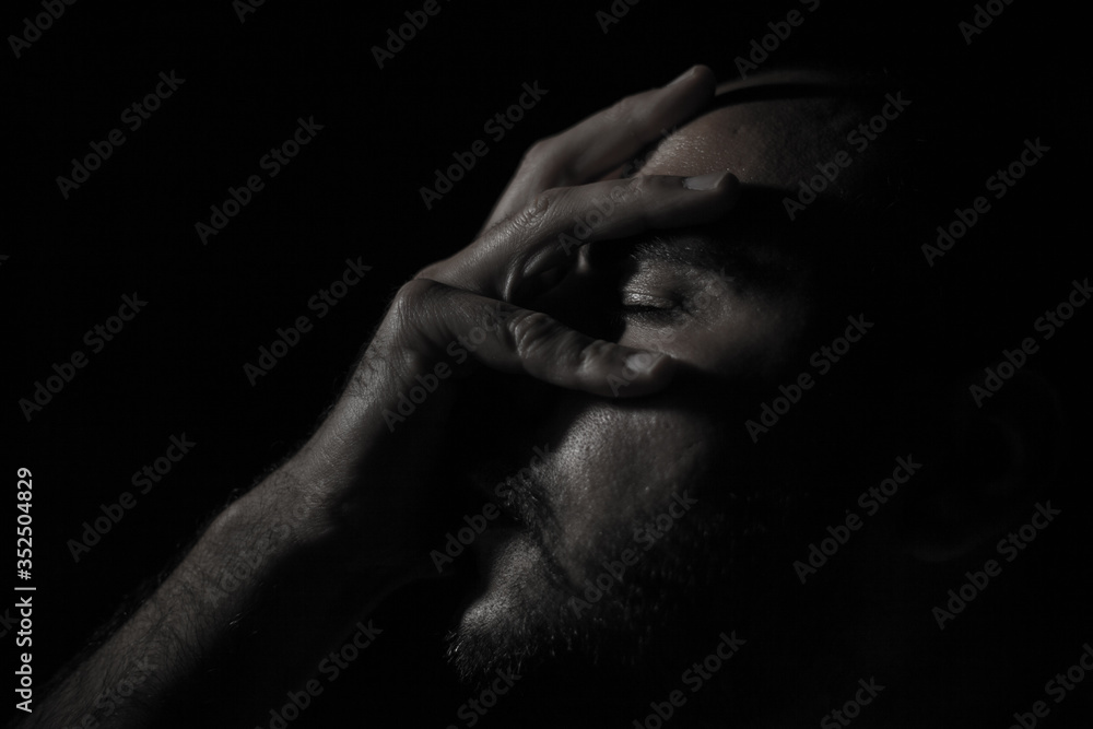 Tired man in black and white Tired man in black and white