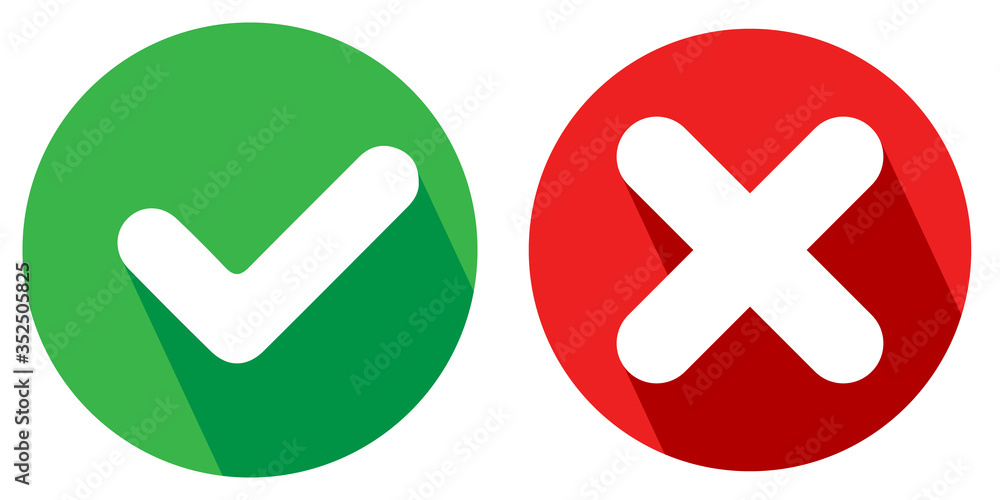 Cross check mark icons, flat round buttons set. Vector EPS10 Cross check mark icons, flat round buttons set. Vector EPS10